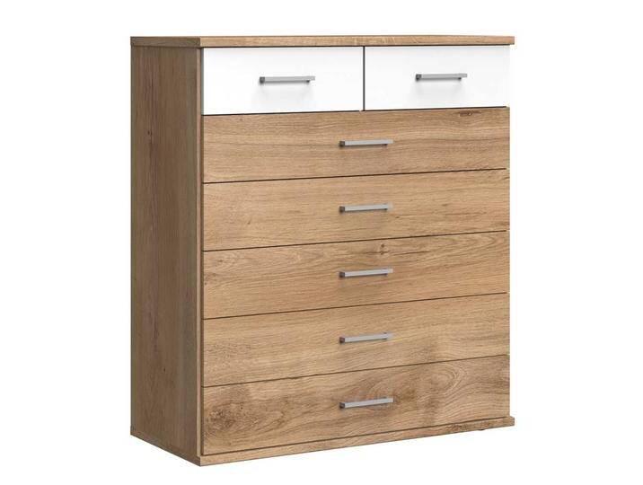 Schlafzimmerkommode in Eichefarben und Weiß sieben Schubladen Schlafzimmerkommode in Eichefarben und Weiß sieben Schubladen von Pharao24.de