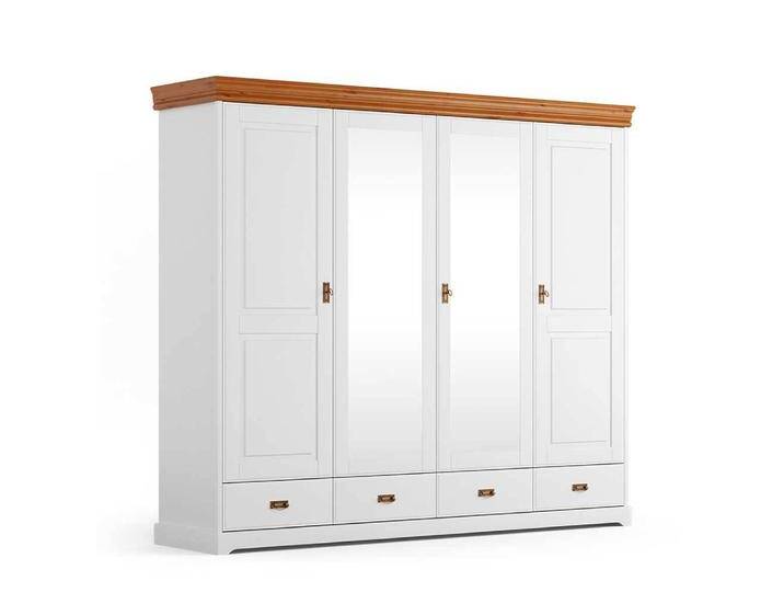 Schlafzimmerschrank Holzkleiderschrank mit Spiegel Türen und Metallgriffen von Pharao24.de