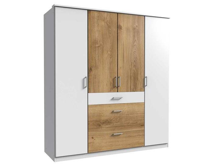 Schlafzimmerschrank mit Schubladen modern in Plankeneiche NB Weiß von Pharao24.de