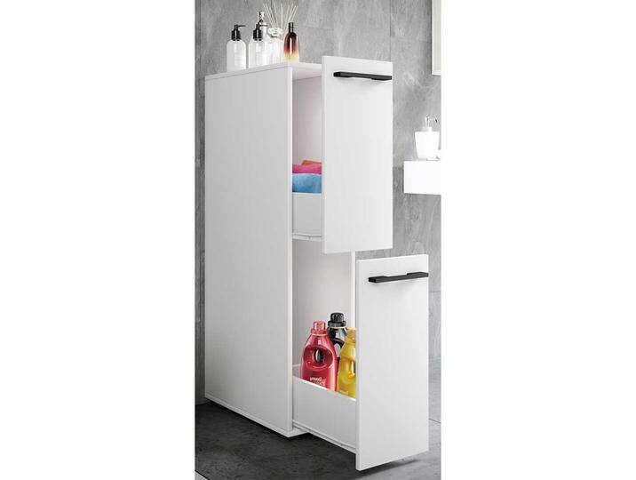 Schmaler Badschrank in Weiß mit zwei Schubladen 110 cm hoch von Pharao24.de