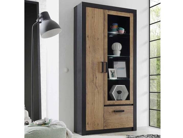 Schrank Vitrine in Kastanienfarben und Schwarz 3 türig von Pharao24.de