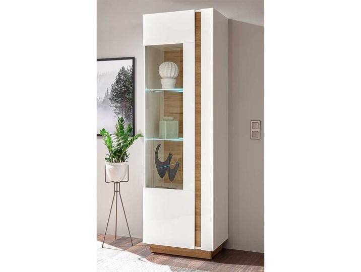 Schrank Vitrine in Weiß und Wildeiche Optik 60 cm breit von Pharao24.de