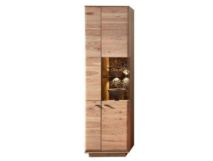 Schrank Vitrine teilmassiv 60 cm breit und 204 cm hoch Metallgriffen von Pharao24.de