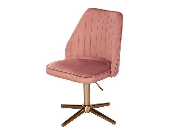 Schreibtischstuhl höhenverstellbar aus Samt und Metall Rosa und Goldfarben von Pharao24.de