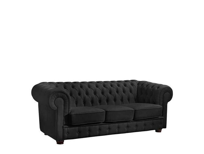 Schwarze Chesterfield Couch aus Kunstleder drei Sitzplätzen von Pharao24.de