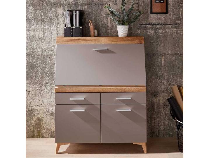 Sekretärschrank mit Schreibklappe Grau & Eichefarben von Pharao24.de