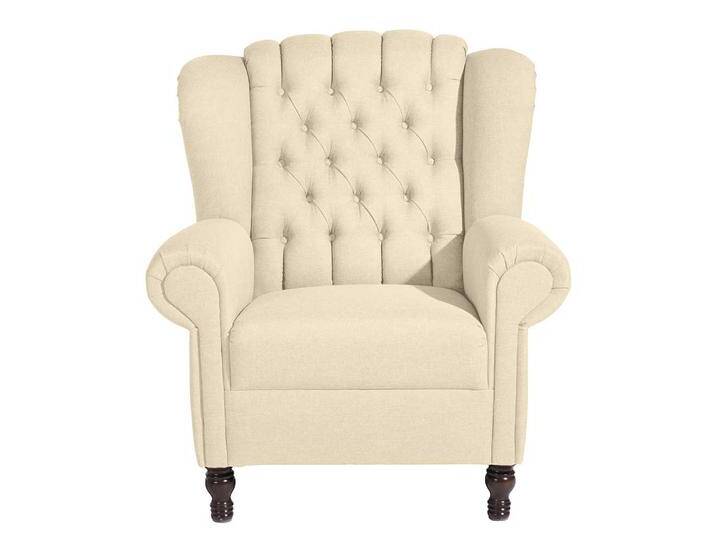 Sessel Beige im Chesterfield Look Vierfußgestell in Nussbaumfarben von Pharao24.de