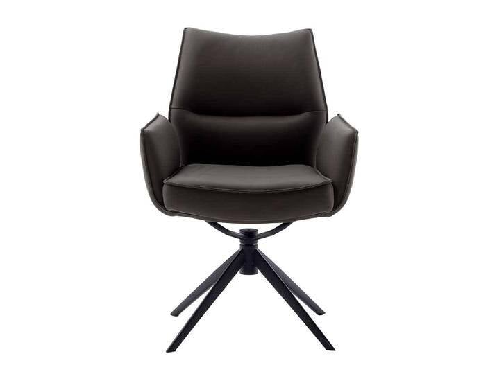 Sessel, Grau & Schwarz, 64x63 cm, Echtleder & Metall, Drehbar & Mit Armlehnen, Modern von Pharao24.de