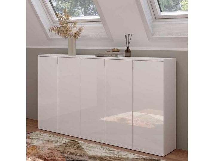 Sideboard Hochglanz Weiß 152 cm breit vielen Einlegeböden (dreiteilig) von Pharao24.de
