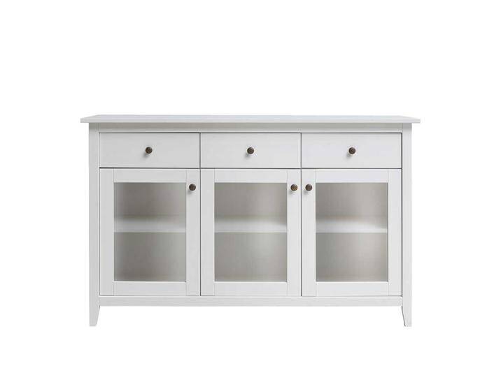 Sideboard Vitrine in Weiß Kiefer Massivholz von Pharao24.de