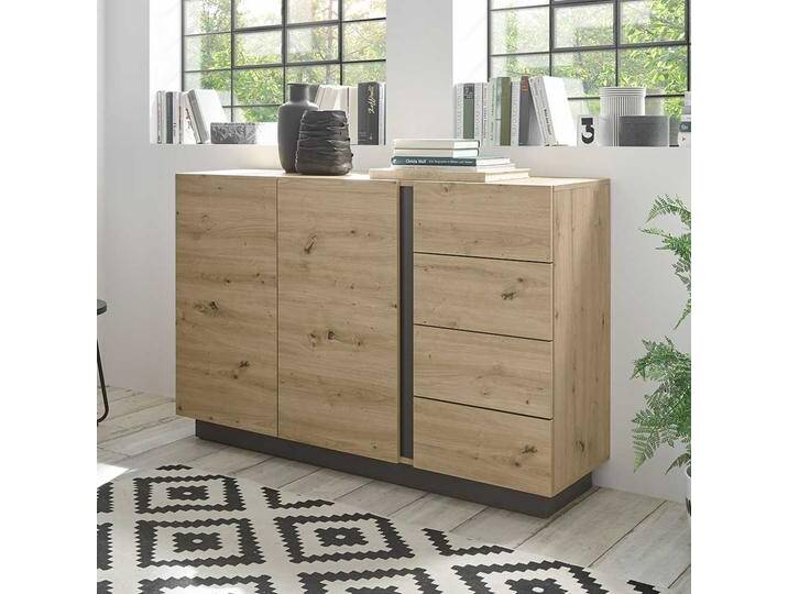 Sideboard in Wildeiche Optik und Dunkelgrau 4 Schubladen und 2 Türen Sideboard in Wildeiche Optik und Dunkelgrau 4 Schubladen und 2 Türen von Pharao24.de