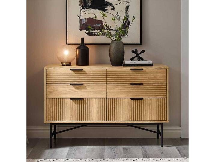 Sideboard mit Schubladen im Skandi Design Eichefarben und Schwarz von Pharao24.de