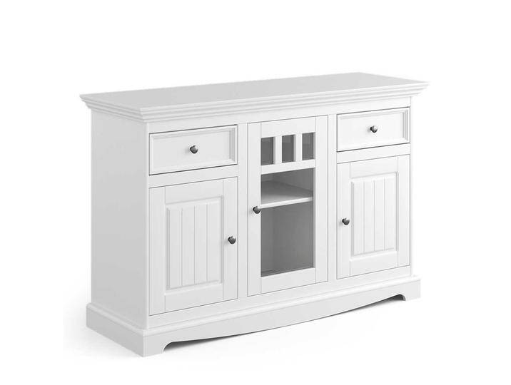 Sideboard weiß mit Glastür aus Kiefer Massivholz Landhausstil von Pharao24.de