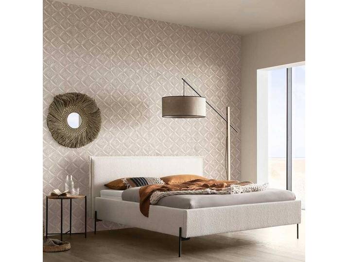 Single Bett Polster Cremeweiß aus Boucle Stoff Vierfußgestell aus Metall von Pharao24.de