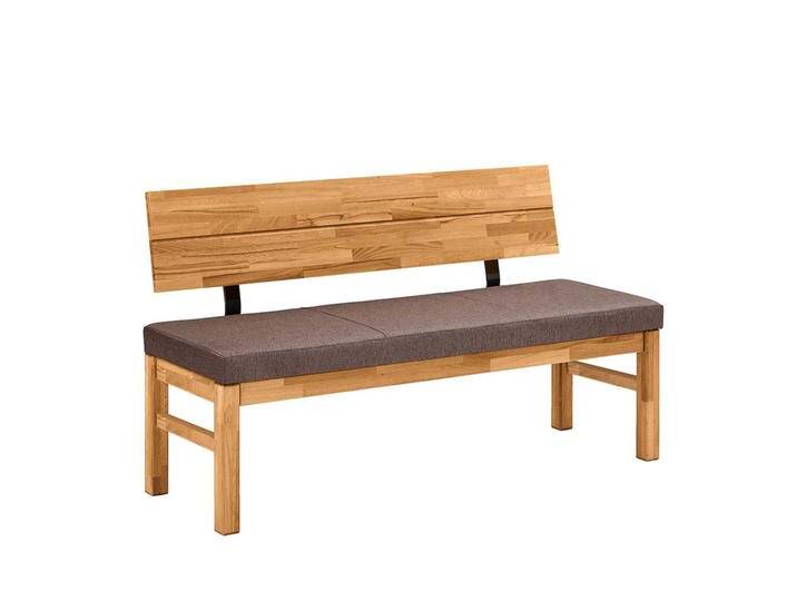 Sitzbank Esszimmer aus Wildeiche Massivholz Webstoffbezug Braun von Pharao24.de