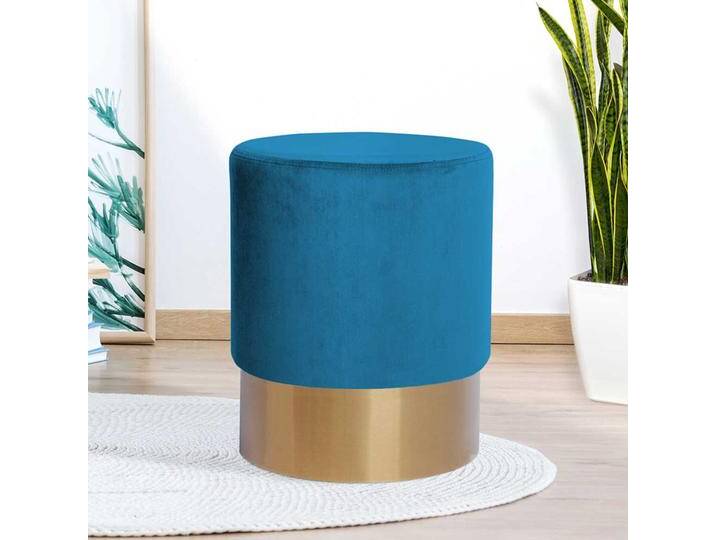 Sitzhocker Pouf in Blau und Goldfarben Samt von Pharao24.de