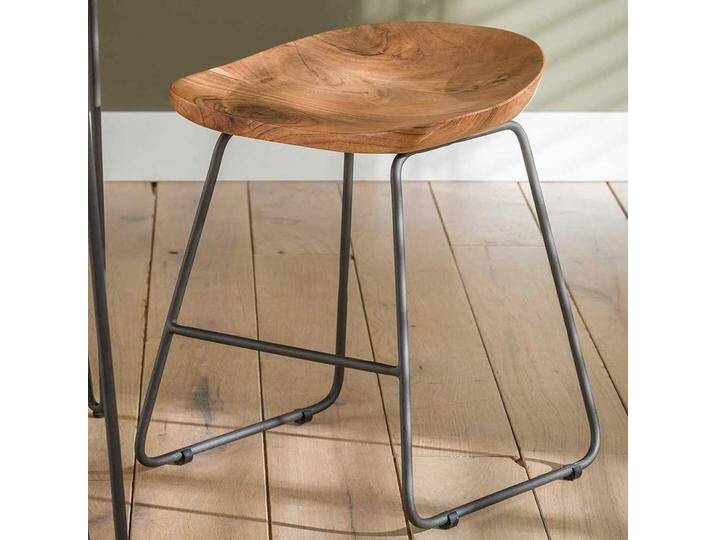 Sitzhocker aus Akazie Massivholz und Stahl Loft Design (2er Set) von Pharao24.de