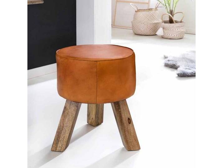 Sitzhocker in Braun Leder Holzbeine von Pharao24.de
