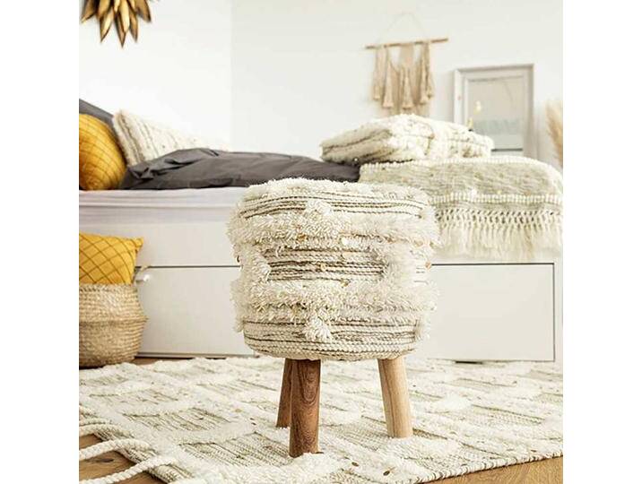 Sitzhocker in Cremeweiß Boho Style von Pharao24.de