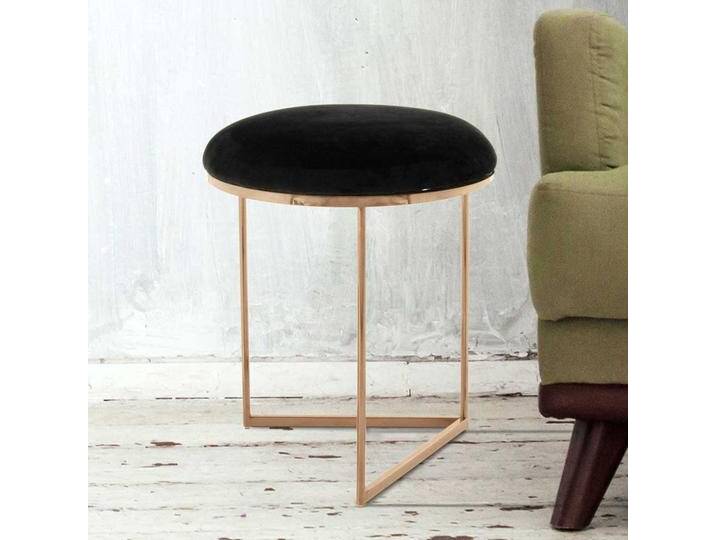 Sitzhocker in Schwarz Samt Edelstahl Bügelgestell in Rosegold von Pharao24.de
