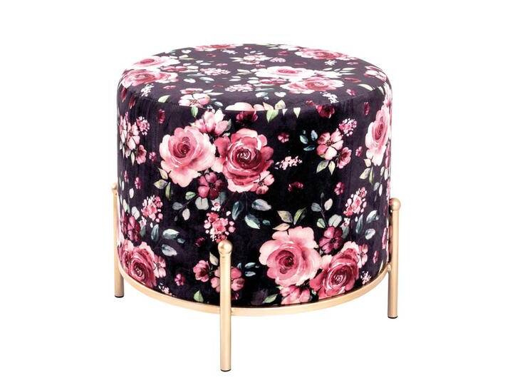 Sitzhocker in Schwarz und Bunt Samt mit Rosen Motiv von Pharao24.de
