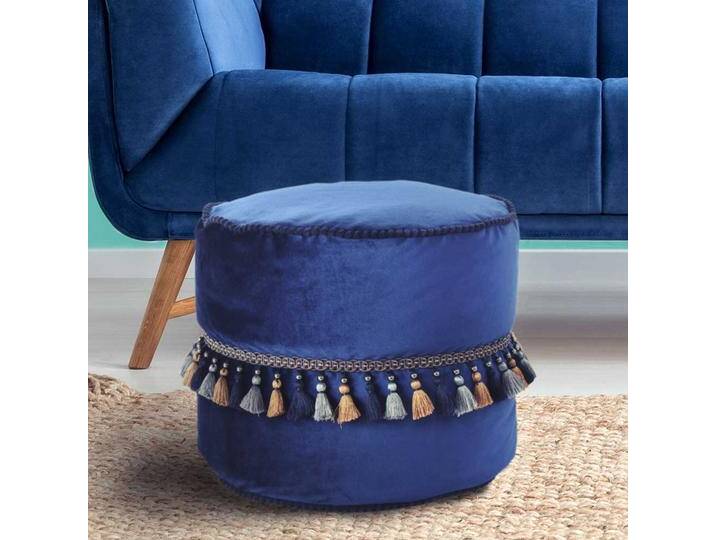 Sitzpouf in Blau Samt Quasten im Boho Style Sitzpouf in Blau Samt Quasten im Boho Style von Pharao24.de