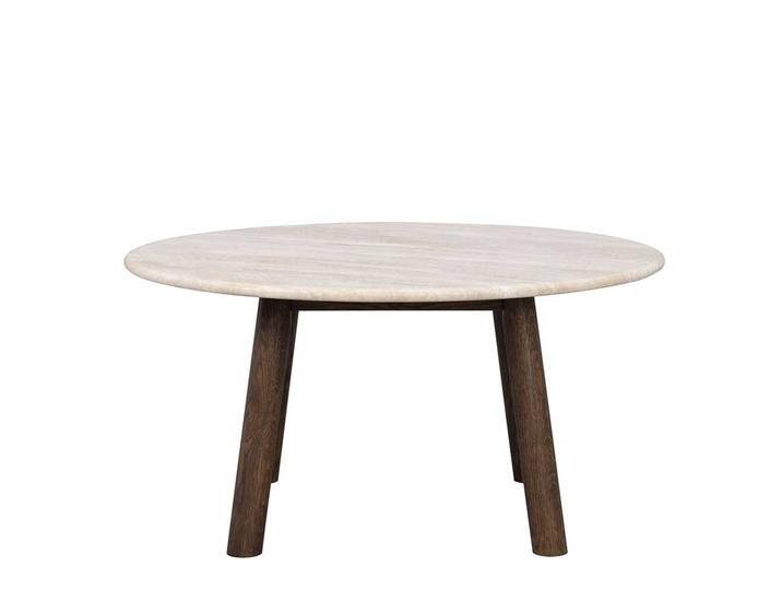 Sofa Tisch mit beiger Marmorplatte Gestell in Eiche dunkel von Pharao24.de