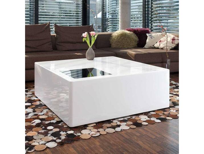 Sofatisch in Block Form Weiß Schwarz Glas beschichtet von Pharao24.de