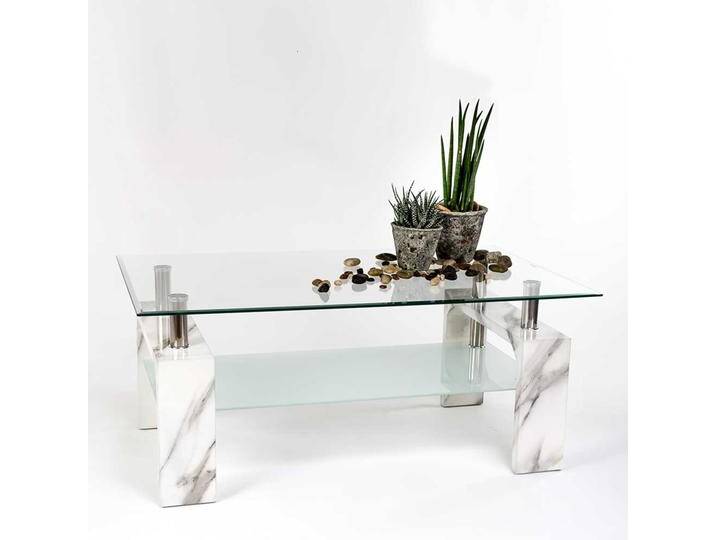 Sofatisch modern mit Glasplatte Gestell in weißer Marmor Optik von Pharao24.de