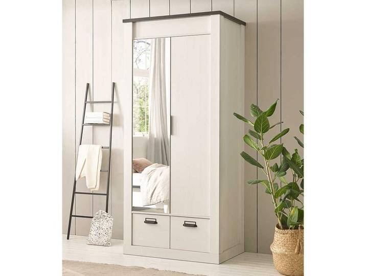 Spiegelkleiderschrank im Landhausstil Pinie Weiß und Anthrazit von Pharao24.de