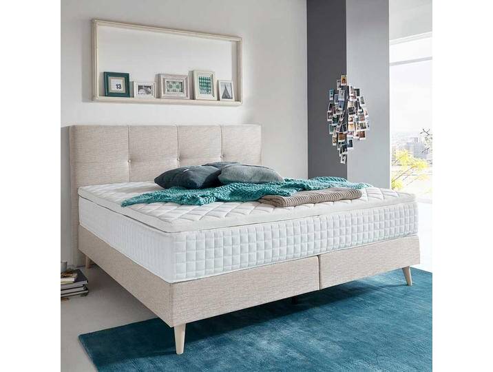 Springboxbett in Beige Webstoff Skandi Design Springboxbett in Beige Webstoff Skandi Design von Pharao24.de