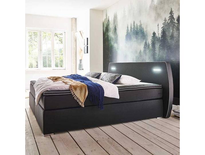 Springboxbett mit LED Beleuchtung Schwarz Webstoff Springboxbett mit LED Beleuchtung Schwarz Webstoff von Pharao24.de
