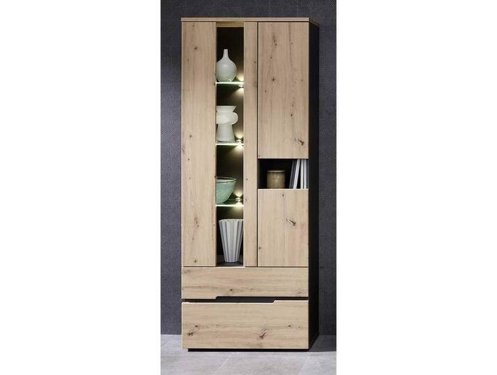 Standvitrine Wohnzimmer modern in Wildeichefarben Dunkelgrau von Pharao24.de