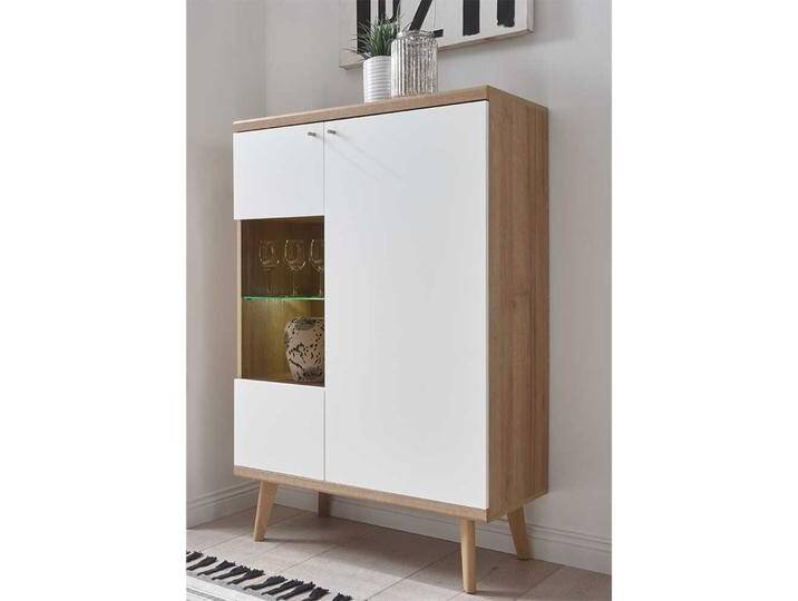 Standvitrine in Eichefarben und Weiß 90 cm breit von Pharao24.de