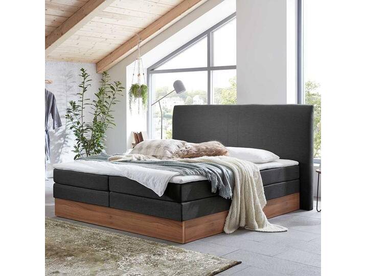 Stauraum Boxbett in Anthrazit & Walnuss 2 Matratzen H3 von Pharao24.de