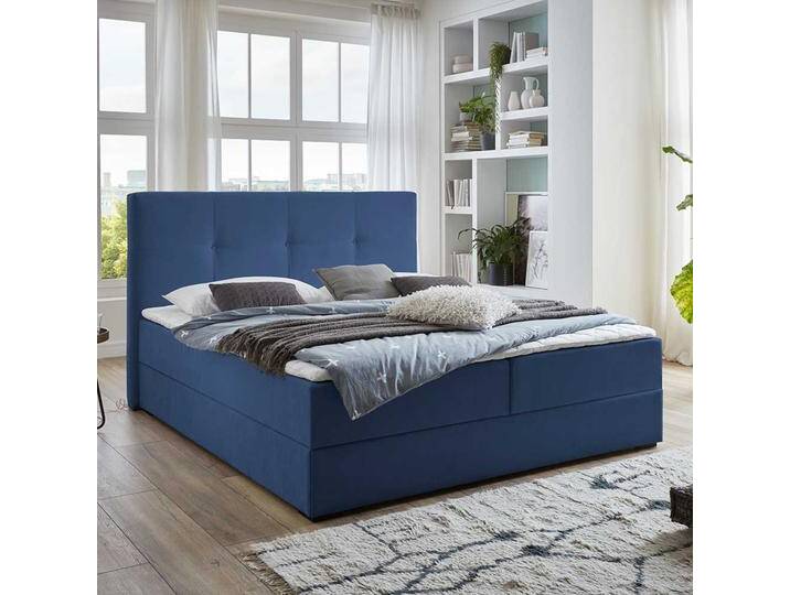 Stauraum Polsterbett in Blau Webstoff 118 cm hoch Stauraum Polsterbett in Blau Webstoff 118 cm hoch von Pharao24.de