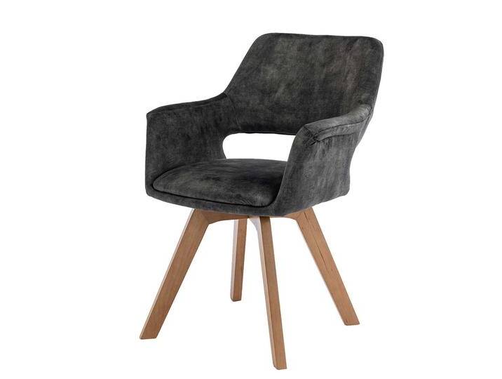 Stühle dunkelgrau modern mit Armlehnen Gestell aus Massivholz (2er Set) von Pharao24.de