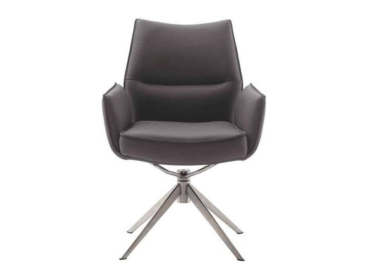 Essstuhl, Braun, 64x63x92 cm, Echtleder & Edelstahl, Drehbar, Modern von Pharao24.de