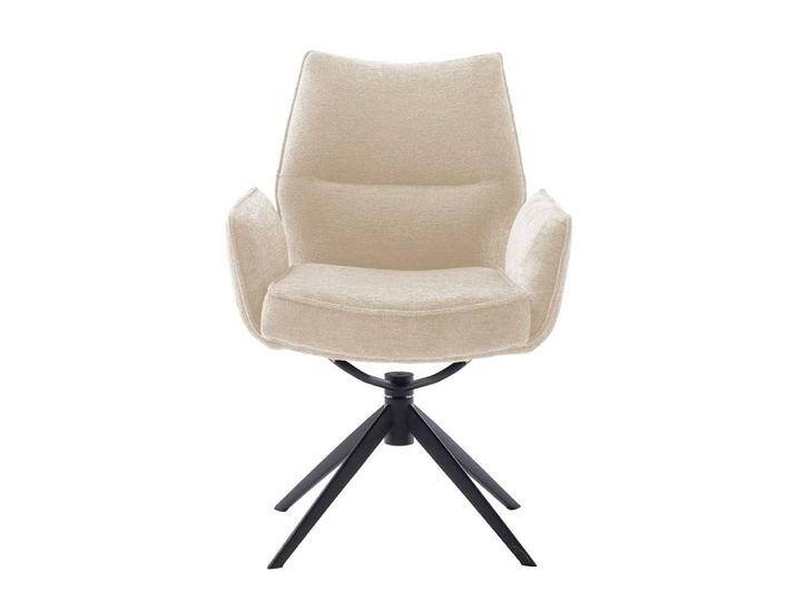 Esszimmerstuhl, Beige & Weiß, 64x63x92 cm, Chenillegewebe & Metall, Mit Armlehnen, Modern von Pharao24.de