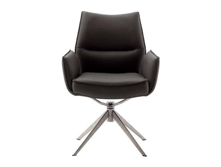 Esstuhl, Grau & Schwarz, 64x63x92 cm, Echtleder & Edelstahl, Drehbar, Modern von Pharao24.de