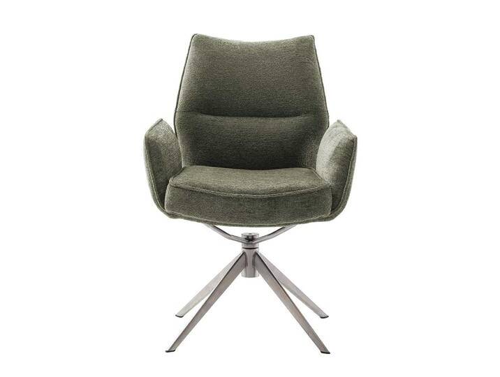 Stuhl, Oliv Grün, 64x63 cm, Chenillegewebe & Edelstahl, Mit Armlehnen, Modern von Pharao24.de
