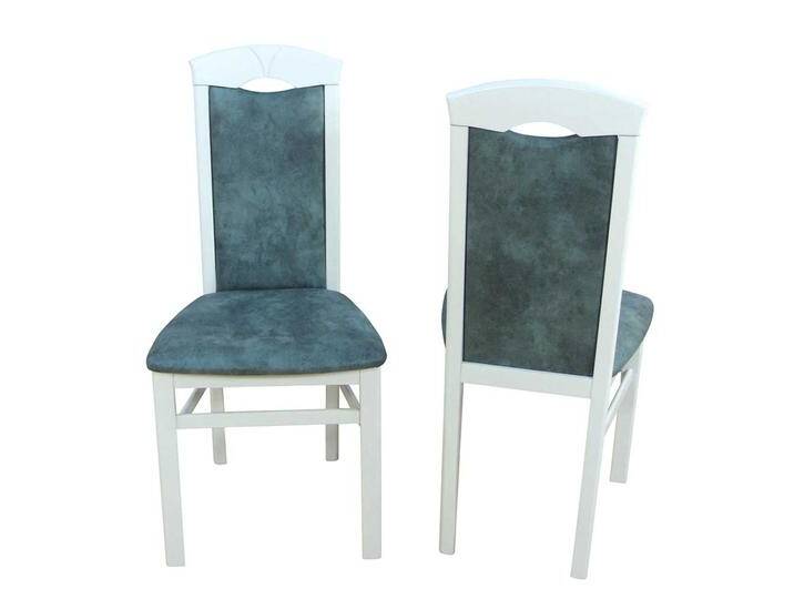 Stuhl Set in Weiß Holz Grau Blau Microfaser (2er Set) von Pharao24.de