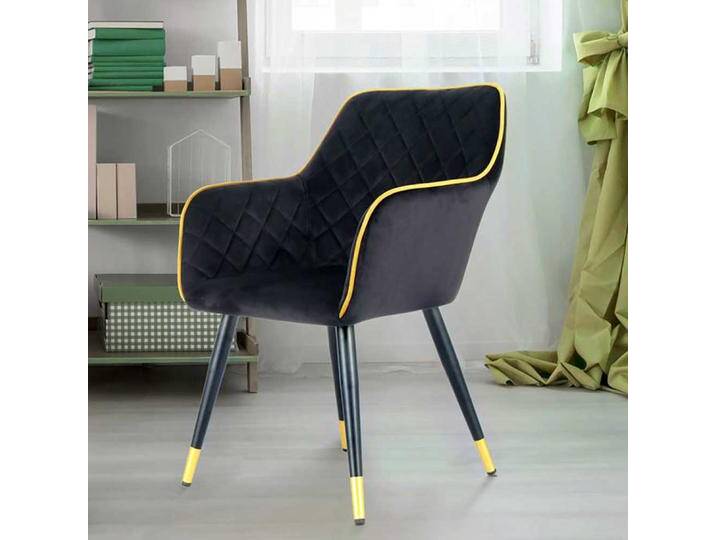 Stylischer Esszimmerstuhl in Schwarz und Goldfarben Samtbezug Stylischer Esszimmerstuhl in Schwarz und Goldfarben Samtbezug von Pharao24.de