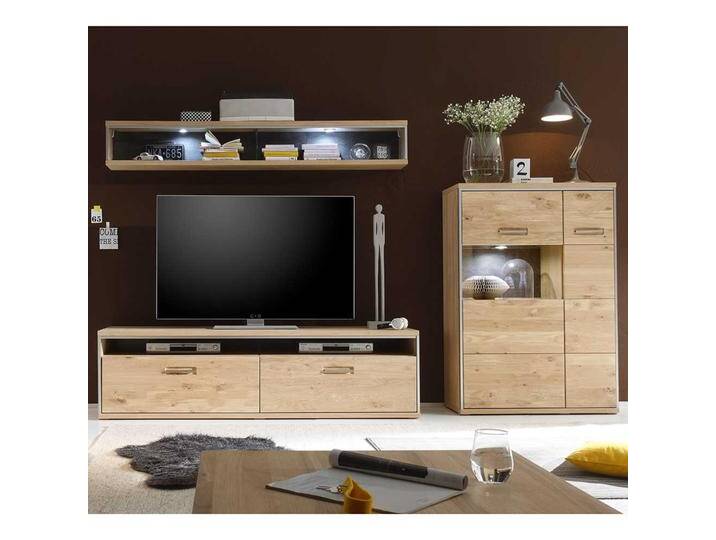 TV Anbauwand in Asteiche Bianco furniert Landhaus Design (dreiteilig) von Pharao24.de