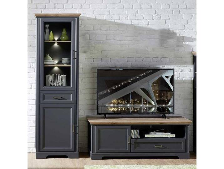 TV Anbauwand in Dunkelgrau und Eiche Dekor Landhaus Design (zweiteilig) von Pharao24.de