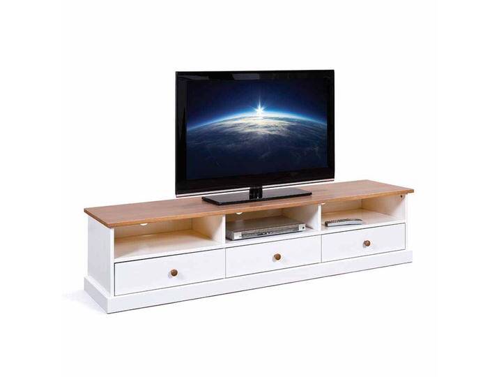 TV Board aus Kiefer Massivholz Weiß Braun von Pharao24.de
