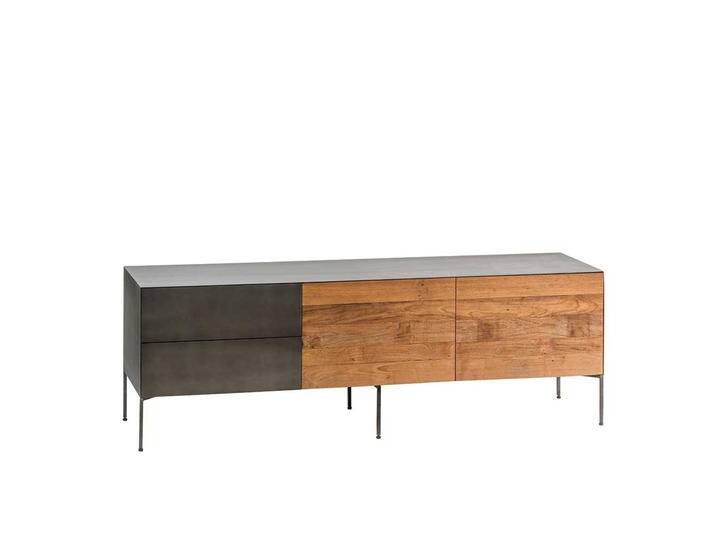 TV Board aus Teak Recyclingholz Metall in Schwarz von Pharao24.de