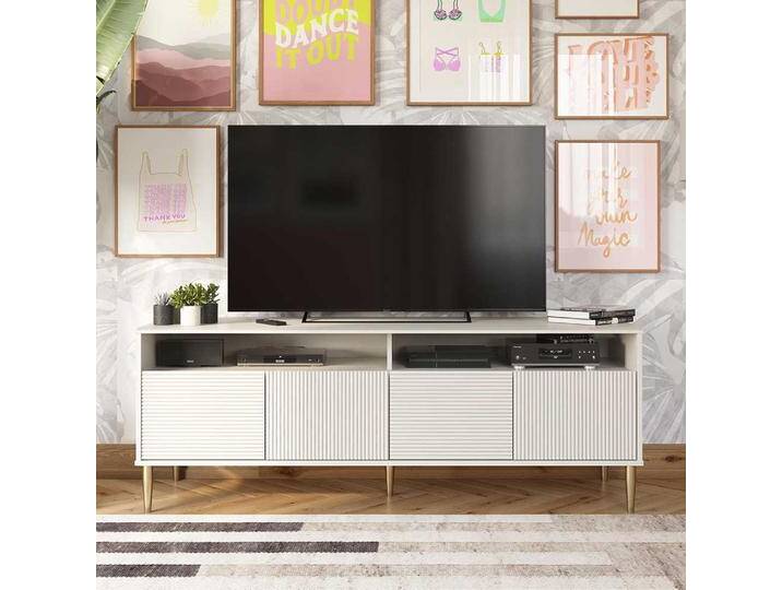 TV Board im Skandi Design Taupe und Goldfarben von Pharao24.de