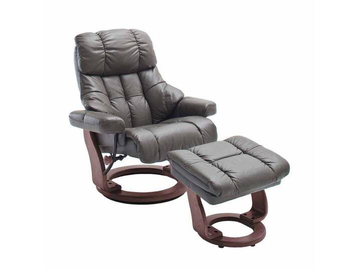 TV Relaxsessel in Schlamm Leder mit Hocker (zweiteilig) von Pharao24.de
