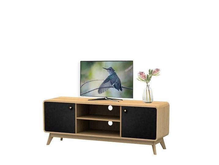TV Sideboard in Schwarz und Eichefarben Kabeldurchlass von Pharao24.de